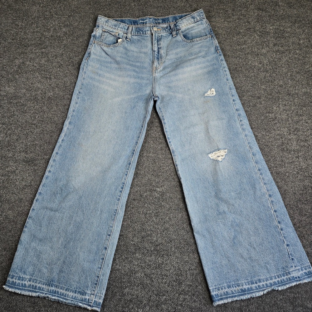 Old Navy Women's 20 Plus High Rise Baggy Wide Leg Jeans Light Wash Fits 34x28